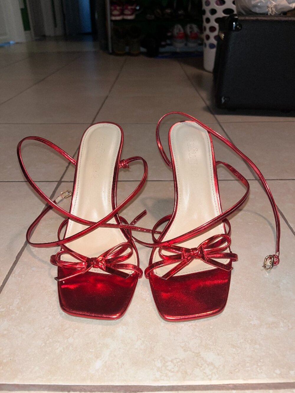 Refuge Red Shiny Strappy Heels- Size 9